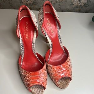 Sergio Rossi Women Red Sandals Leather Snake Skin High Heel Shoes